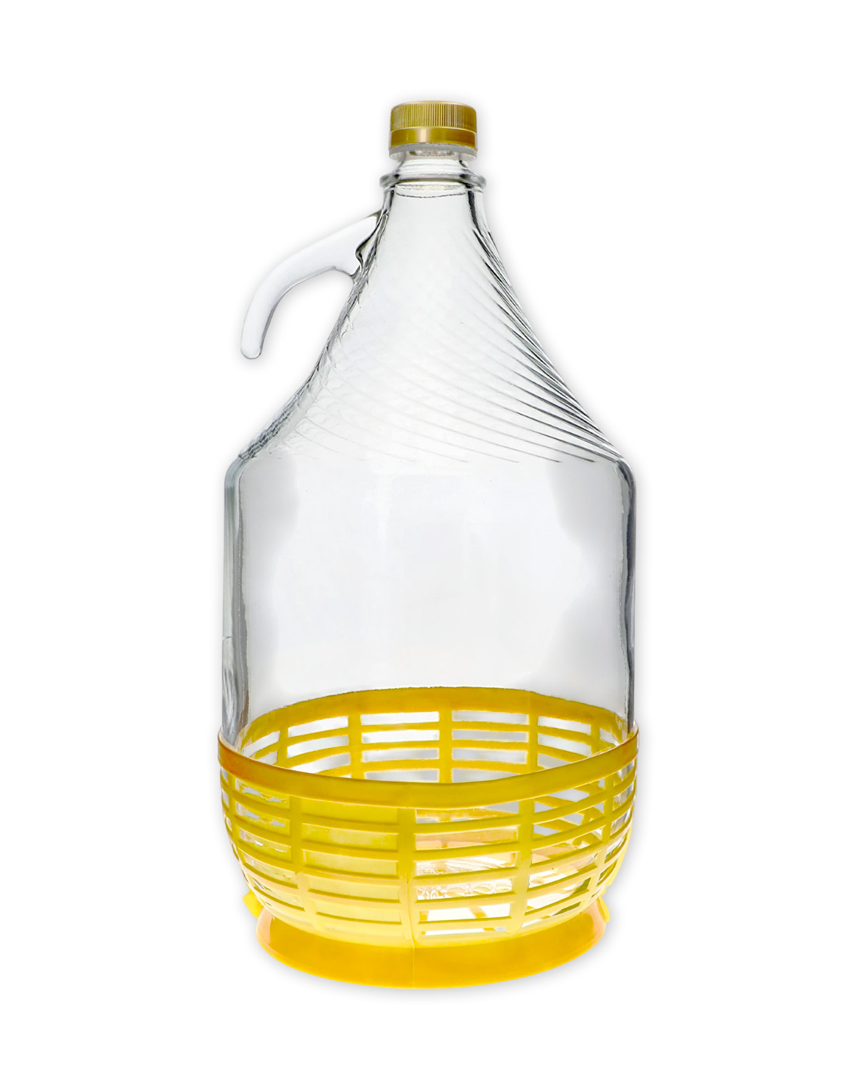 5L stikla pudele Dama plastmasas groziņā ar vāciņu un rokturi Pudeles un karafes