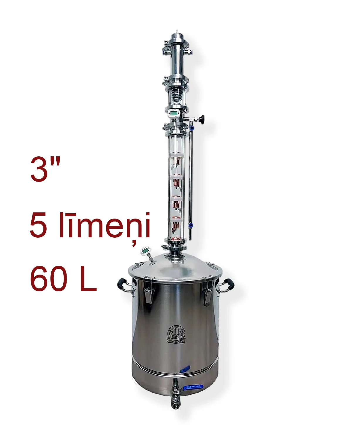 60L 3" Kolonna 5 līmeņi CRISTAL SPIRIT ar vara vāciņiem, rektifikācijas aparāts (ar izeju TENam) Rektifikācijas un destilācijas aparāti (kolonnas)