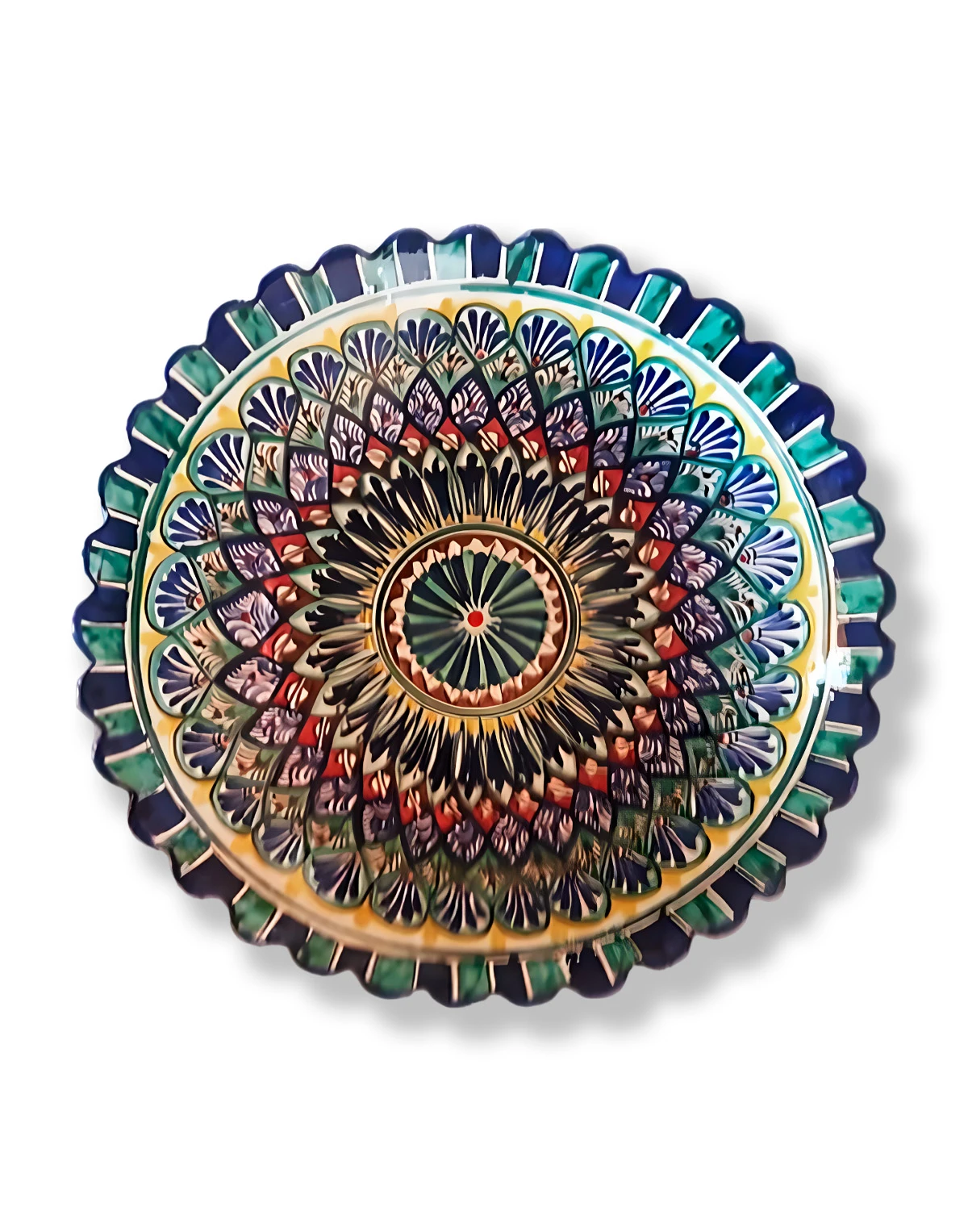 Ljagan 42cm rievots - nacionālais uzbeku šķīvis, Rištanas keramika Keramika