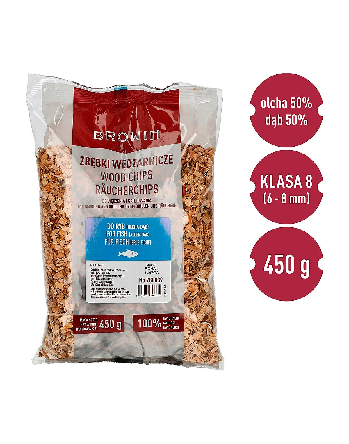 Ozola un alkšņa skaidas kūpināšanai, vidēja izmēra (KL8), 450g Piederumi kūpināšanai un grilēšanai