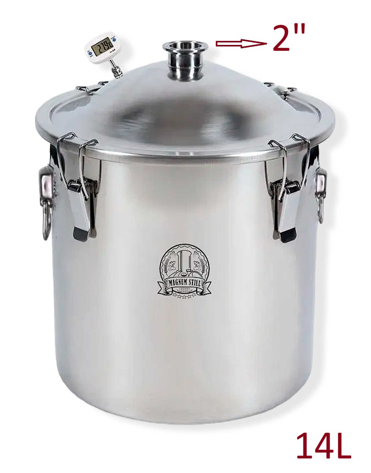 14L destilācijas kubs ar vāku 2" skavai Kubi, tvertnes, katli destilācijai